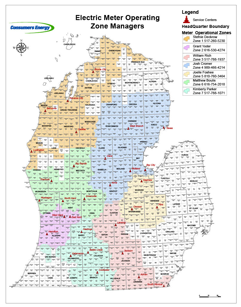 Electric Meter Operating Zone Managers Map